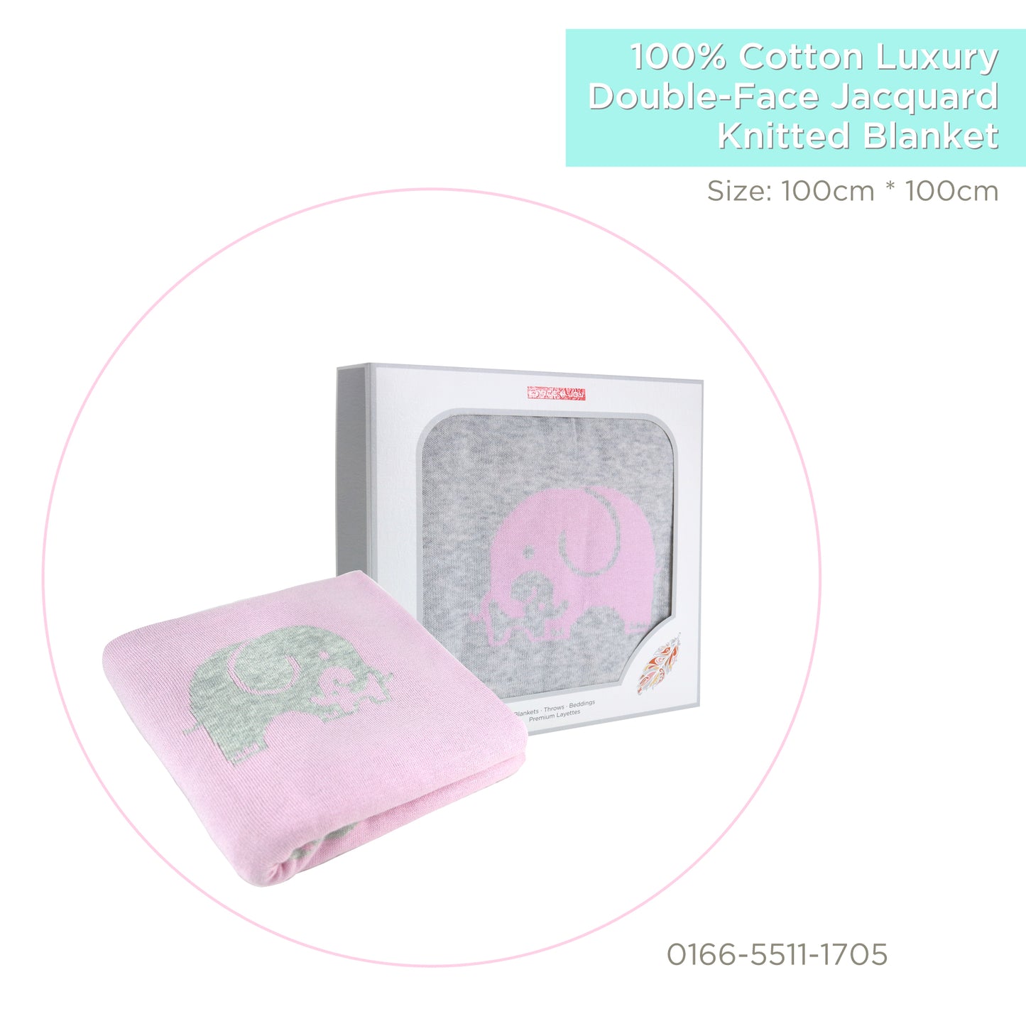 100% Cotton Luxury Double-Face Jacquard Knitted Blanket  (Pink & Gray)